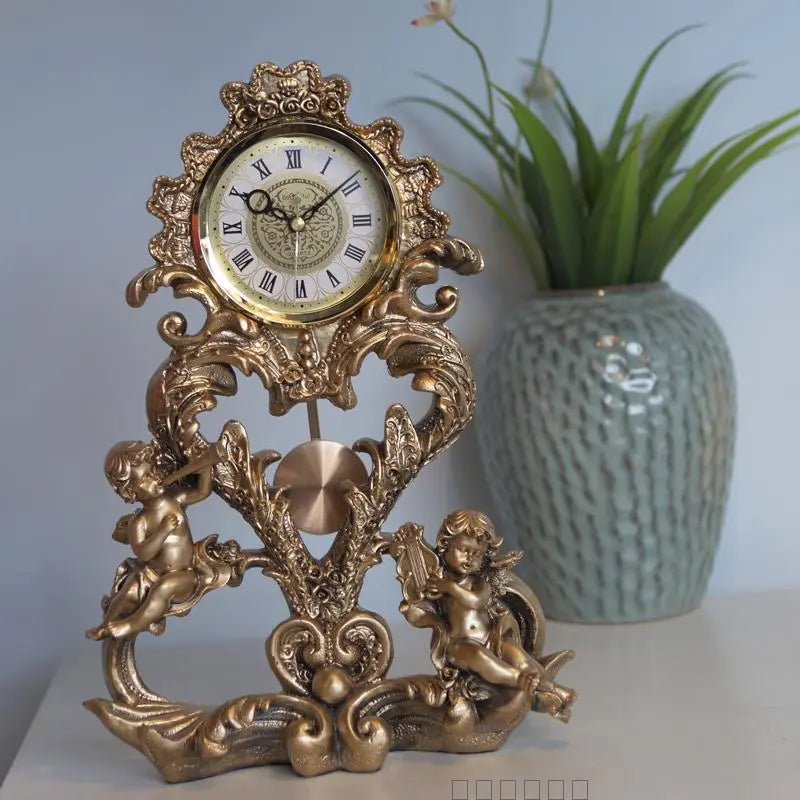 Vintage-Style Pendulum Table Clock with Angels – HighEmporium.com