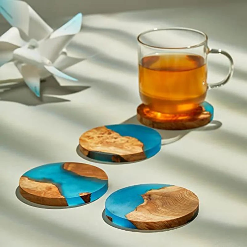 4 PCS Wooden Epoxy Resin Coasters