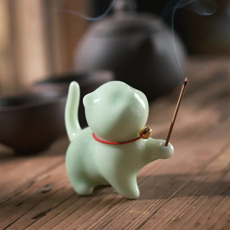 Cute Cat Incense Burner – Ceramic Stick Holder for Yoga Studios