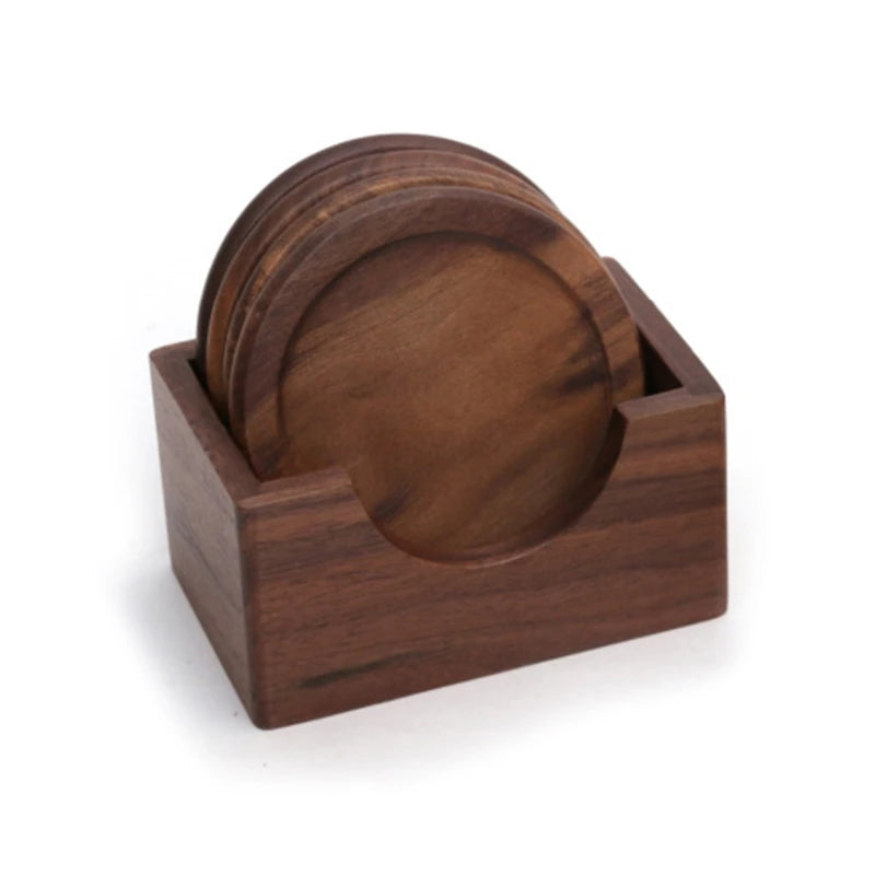 6PCs Walnut Wood Coasters Set