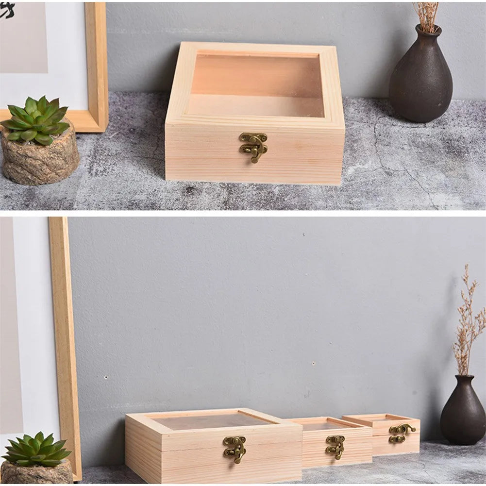 Wooden Square Hinged Storage Boxes