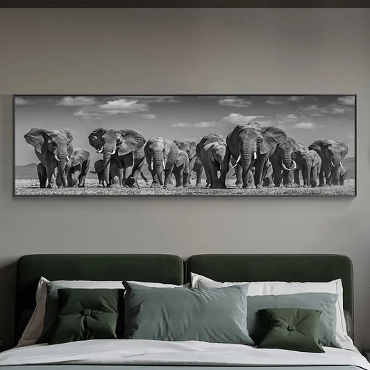 Large Size African Elephant Herd Canvas Painting