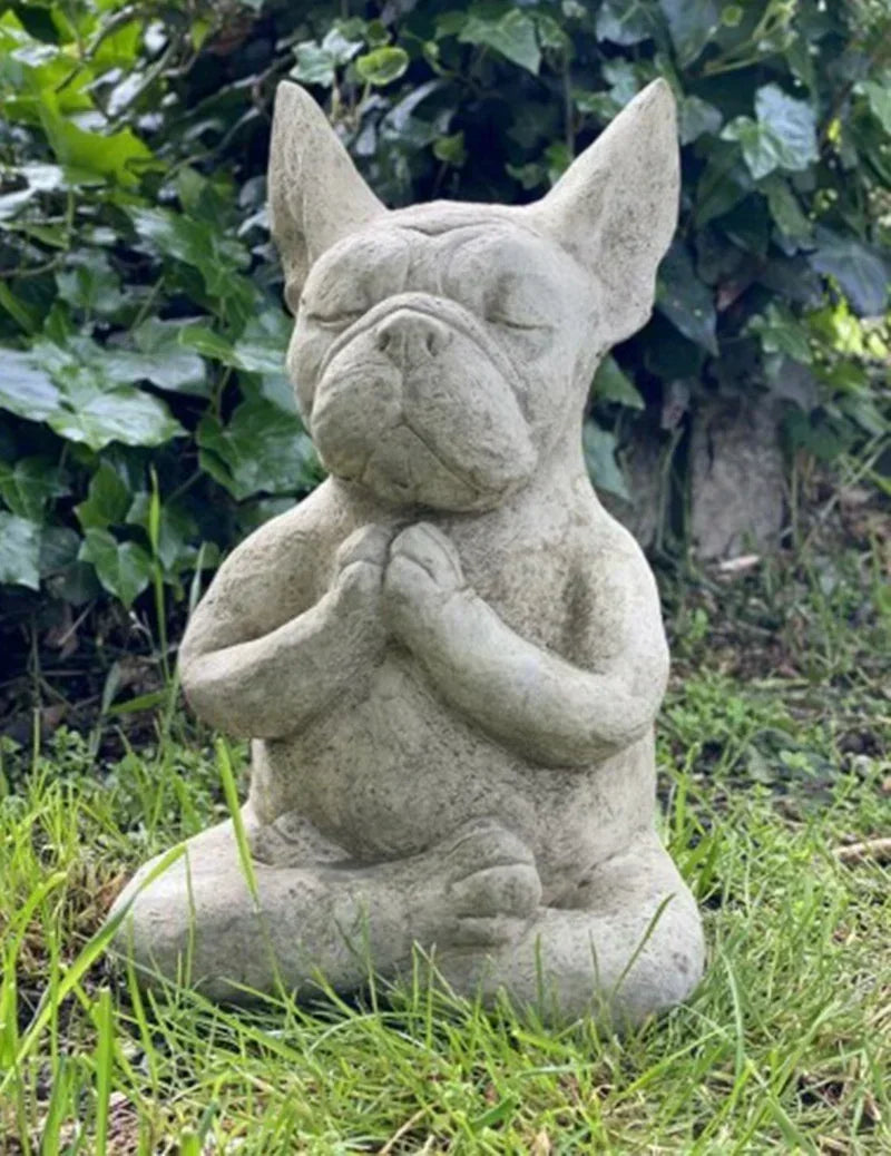 Yoga Pose Meditation Dog Resin Statue – Zen French Bulldog Figurine