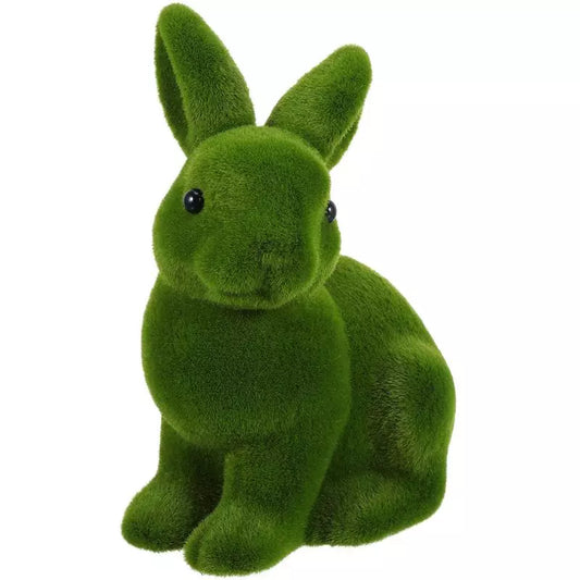 Easter Moss Bunny Flocked Rabbit Statue