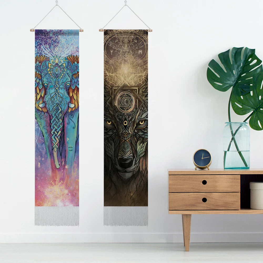 Spirit Animals Tapestry Wall Hangings: Elephant, Wolf, Lion, Fox