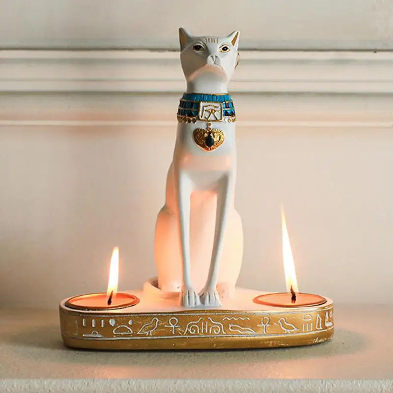 Egyptian Cat Figurine and Twin Candle Holder
