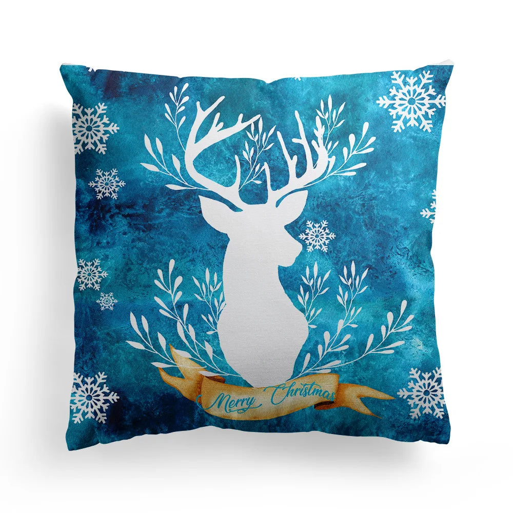 New Christmas Blue Elk Pillow Cover