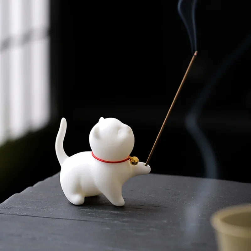 Cute Cat Incense Burner – Ceramic Stick Holder for Yoga Studios