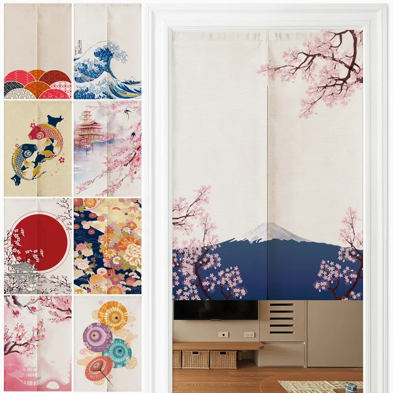 Japanese Ukiyo-e Linen Door Curtain