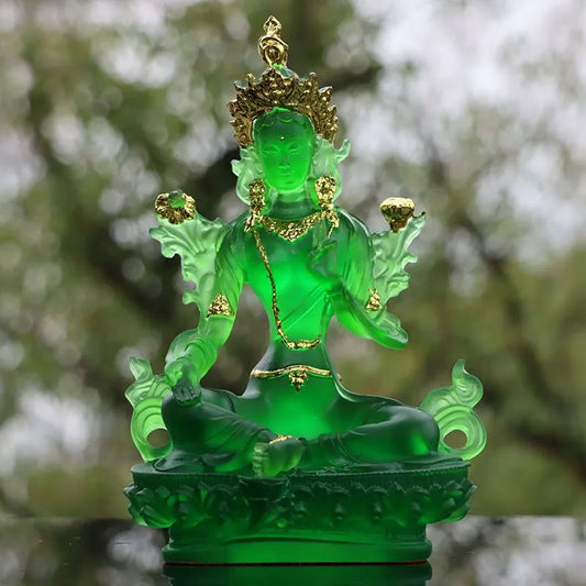 High Glaze Buddha Green Tara Resin Statue