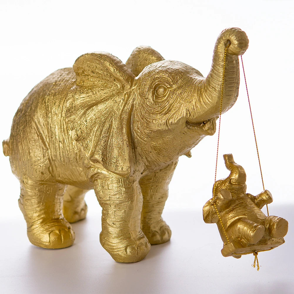 Golden / Silver Elephant Mother and Child Figurine