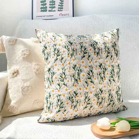 Embroidered Floral Pillow Case