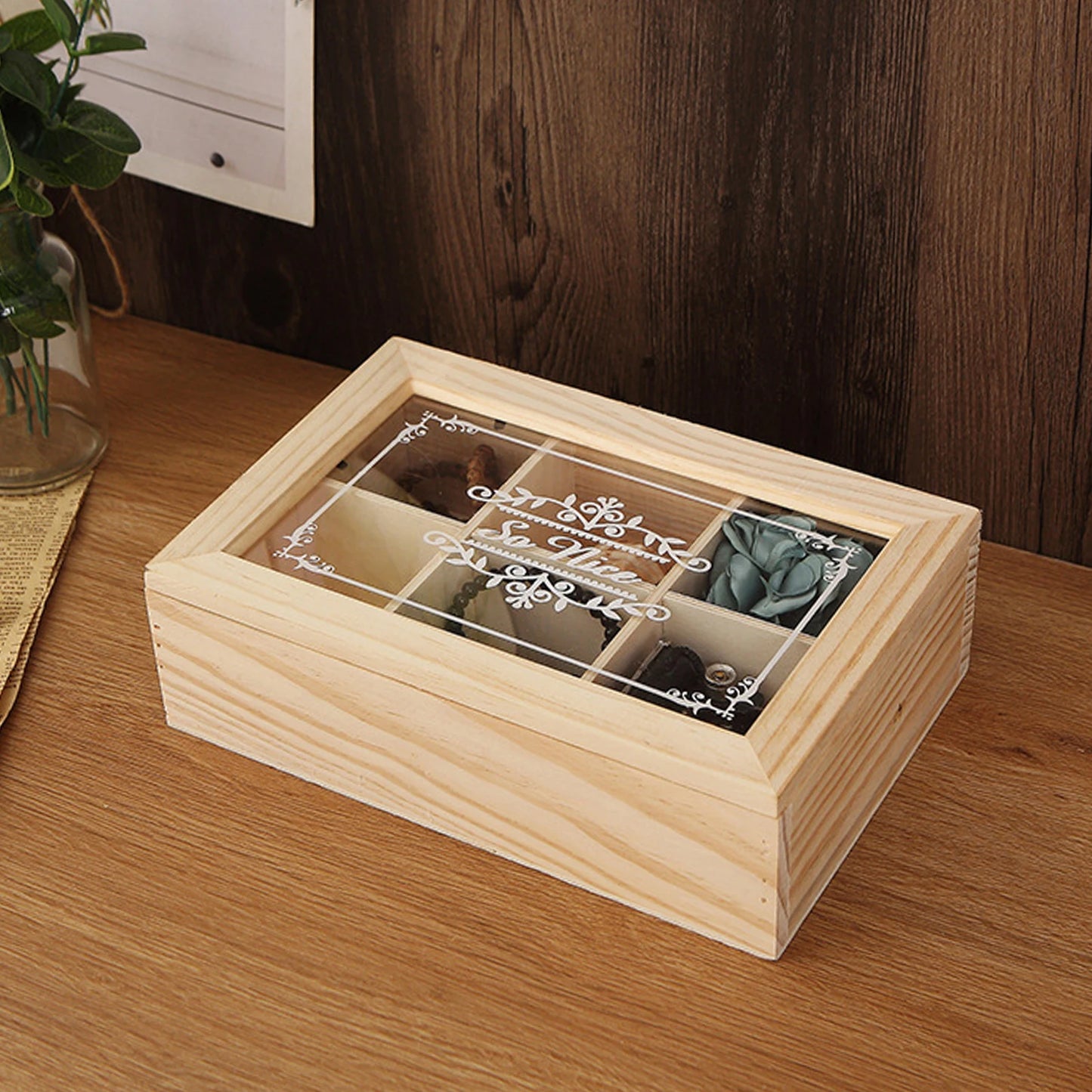 6 Grids Tea Storage Organizer in Wood