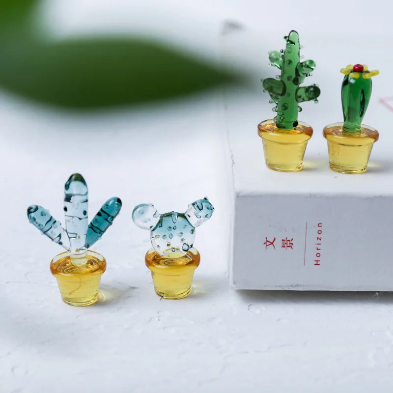 Set of 4 Crystal Cactus Figurines