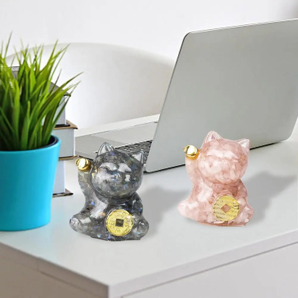 Crystal Lucky Cat Figurine for Feng Shui