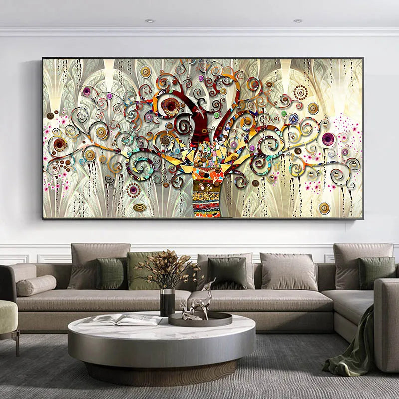 Tree of Life Landscape Flowers Wall Canvas Painting