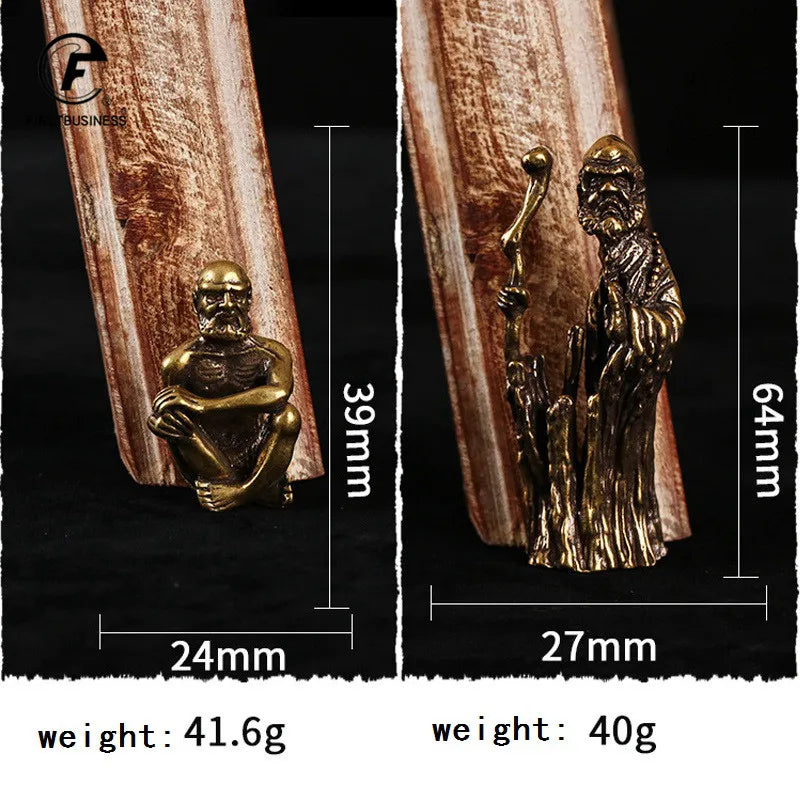 Sitting and Standing Retro Brass Bodhidharma Figurines