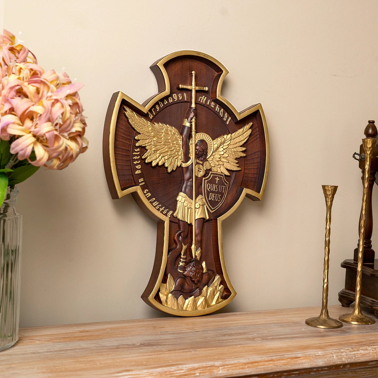 Vintage Archangel Michael Cross Wall Decor