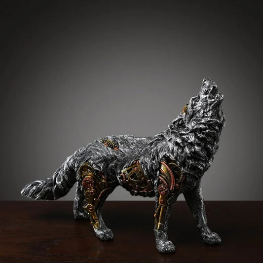 The Nordic Resin Mechanical Gear Wolf Horse Statue