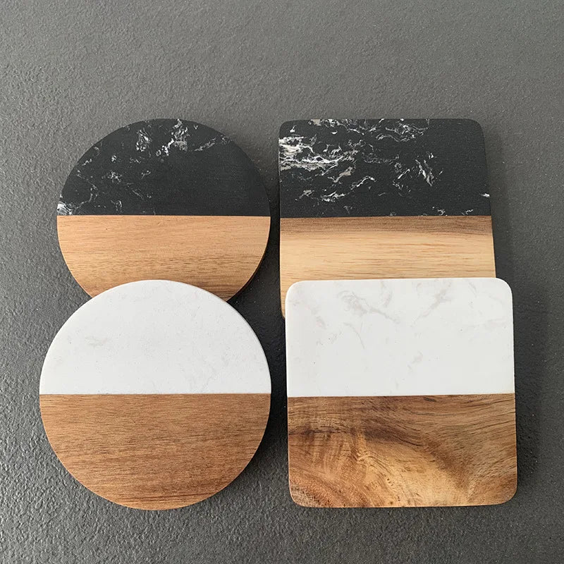 1PC Wooden Marble Coaster