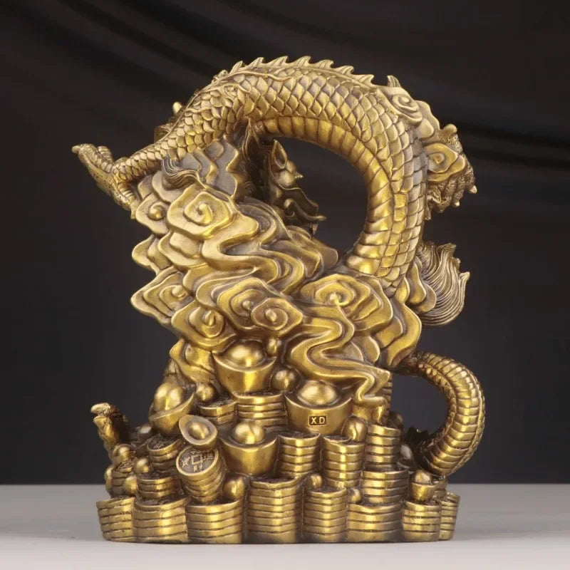 Pure Copper Chinese Dragon guarding Treasure Bowl