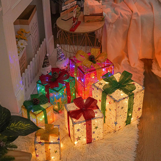 3PCS LED Glowing Christmas Present Boxes