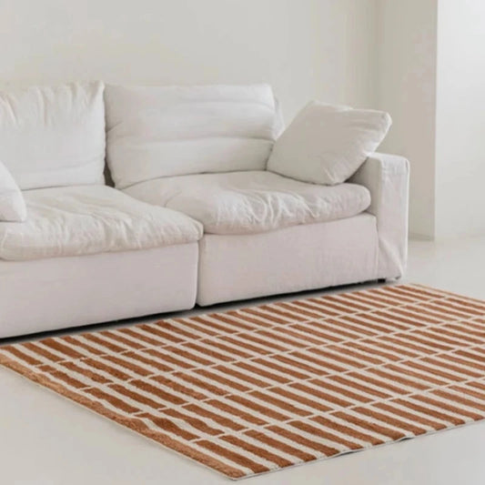 Minimalistic Living Room Carpet in Plaid Style