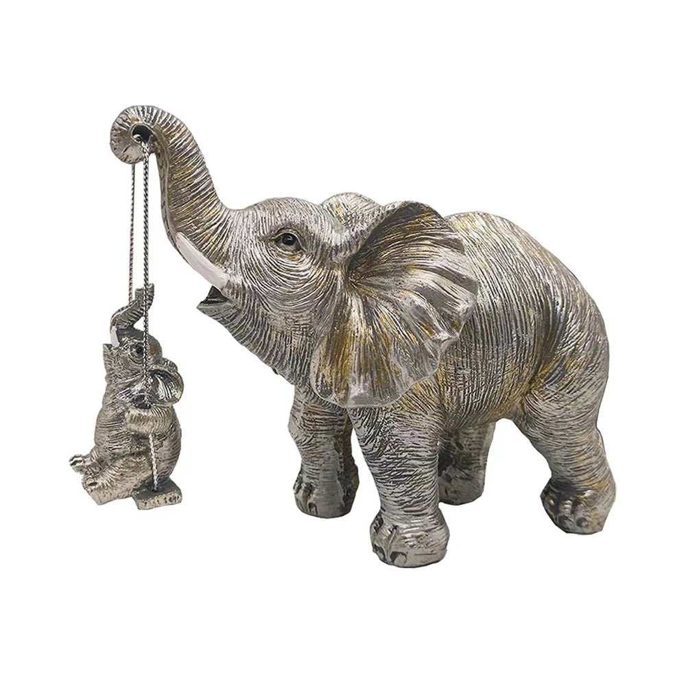 Golden / Silver Elephant Mother and Child Figurine