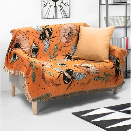 Vintage Jacquard Flower Bee Eye Pattern Sofa Throw