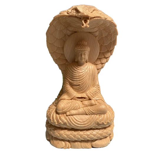 Solid Wood Shakyamuni Buddha with Cobra - Tathagata Statue