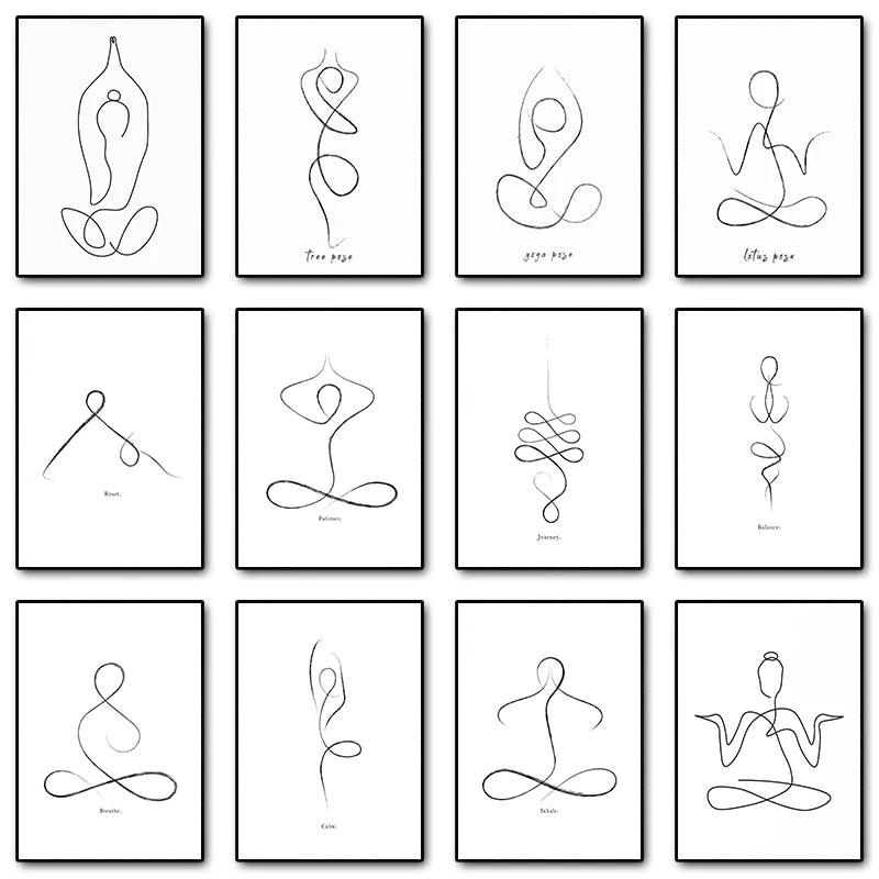 Yoga Pose Line Art Canvas – Minimalist Meditation Wall Decor