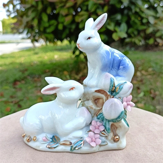 Rustic Porcelain Peach Hare Sculpture