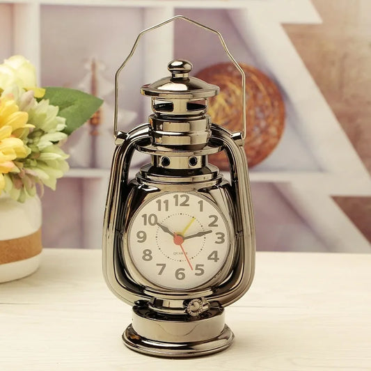 Retro Kerosene Light Style Table Clock with Alarm