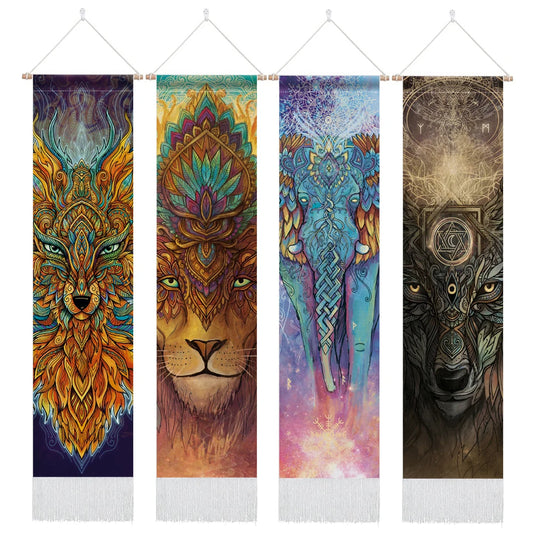Spirit Animals Tapestry Wall Hangings: Elephant, Wolf, Lion, Fox