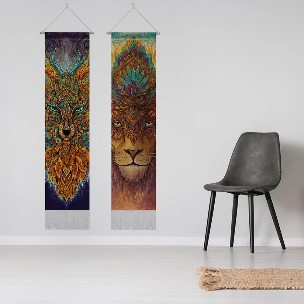 Spirit Animals Tapestry Wall Hangings: Elephant, Wolf, Lion, Fox