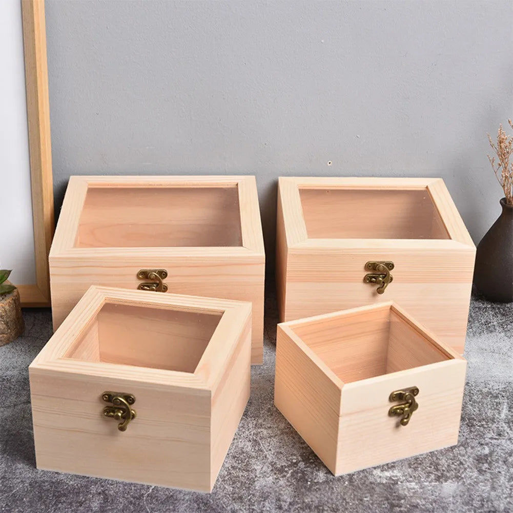 Wooden Square Hinged Storage Boxes