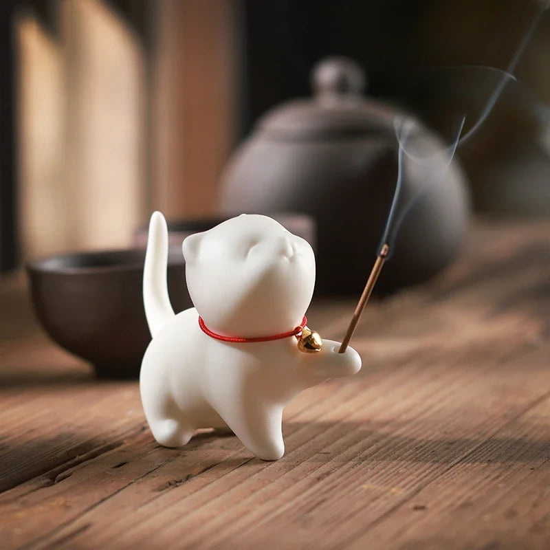 Cute Cat Incense Burner – Ceramic Stick Holder for Yoga Studios