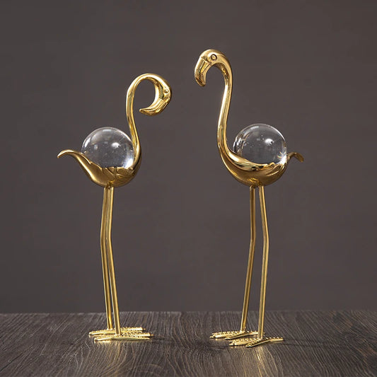 Classy Couple Flamingo Statues with Crystal Ball