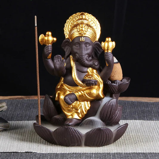 Clay-Style Ganesha Incense Holder Figurine