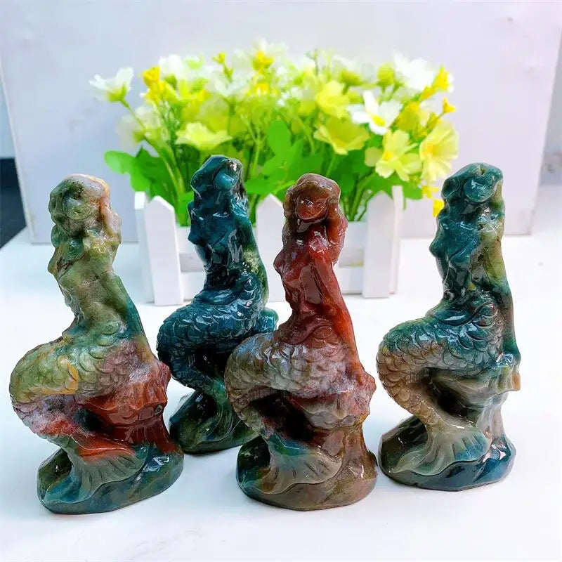 Natural Ocean Jasper Mermaid Statue