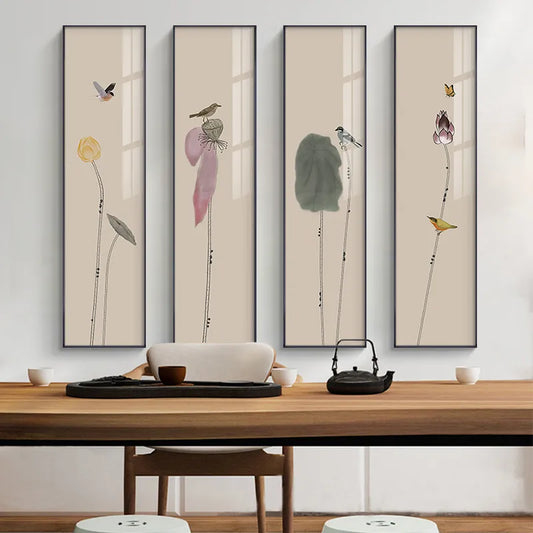 Ancient Chinese Flower Bird Ink Canvas Paintings