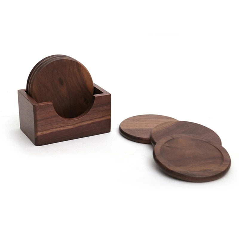 6PCs Walnut Wood Coasters Set