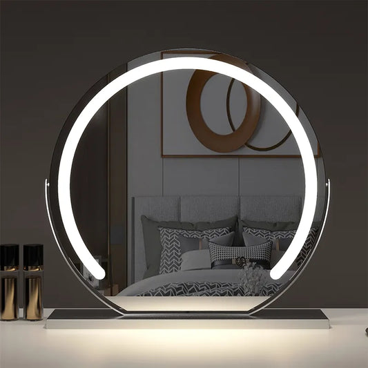 Round Makeup Mirror for Bedroom with 10x Magnification + Smart Touch & 360° Rotation
