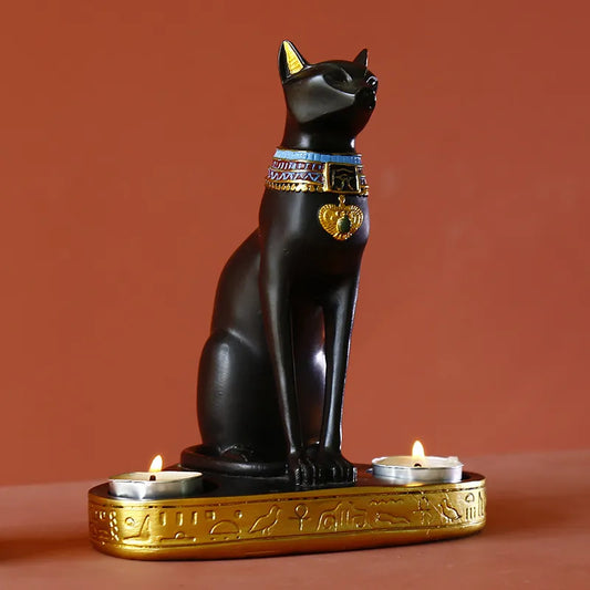 Egyptian Cat Statue and Candle Stick Holder