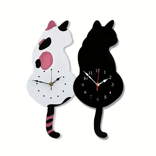 1pc Whimsical Black Cat Pendulum Wall Clock