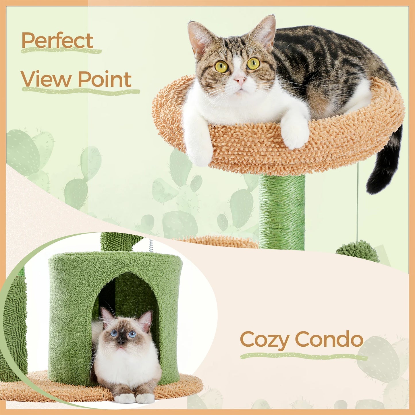 Christmas Themed Cat Scratching Post Cactus Tree Tower with Sisal Rope