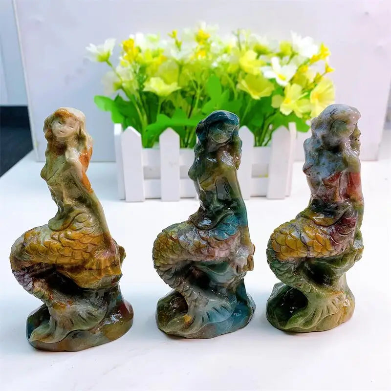 Natural Ocean Jasper Mermaid Statue