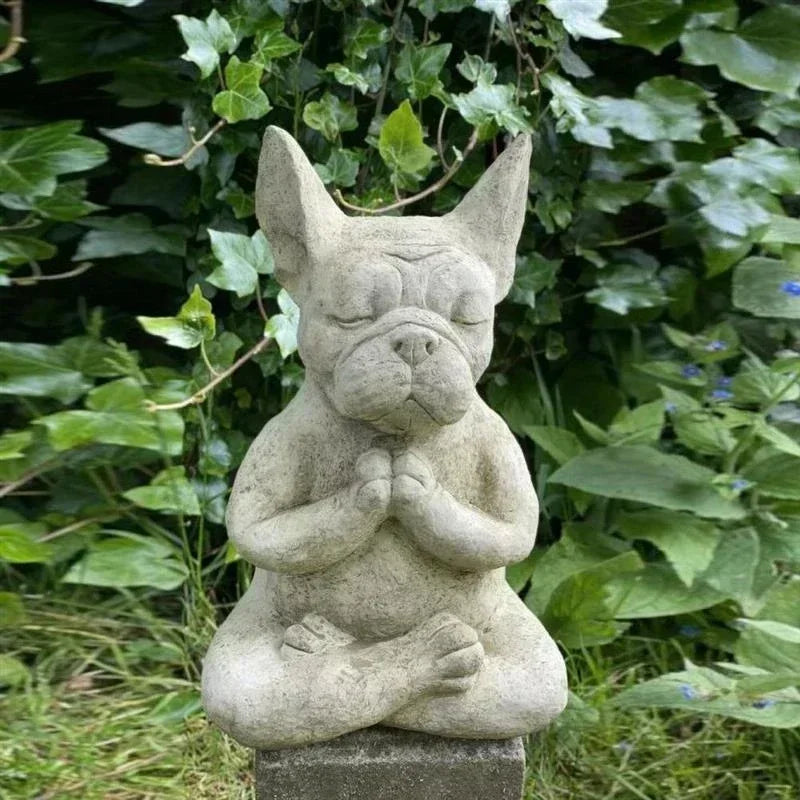Yoga Pose Meditation Dog Resin Statue – Zen French Bulldog Figurine