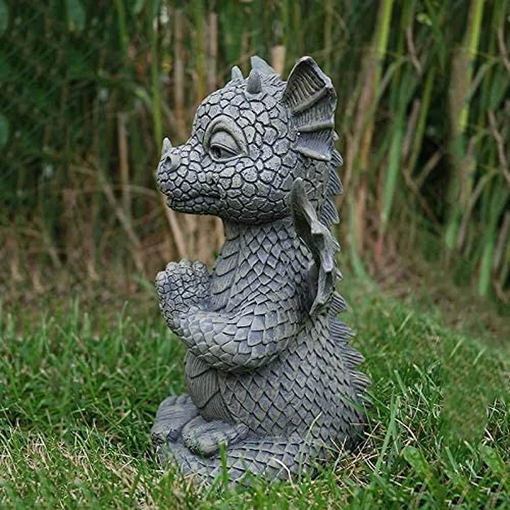 Cute Meditating Dragon Garden Statue