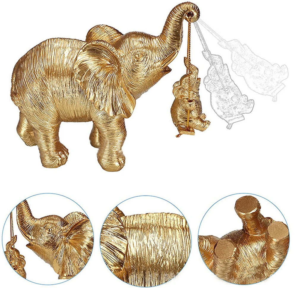 Golden / Silver Elephant Mother and Child Figurine